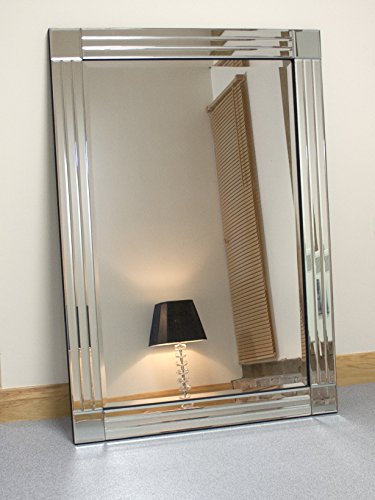 Barcelona Trading Molly Silver Glass Framed Rectangle Bevelled Wall Mirror 48 x 32 Extra Large, YC020-8