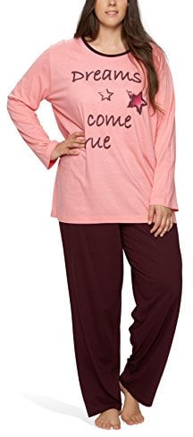 Moonline Plus - Pigiama da Donna Taglie Grandi (Taglie Forti XL - 4XL) con Stampa 'Dreams Come True', Colore:Rosa, Größe Textil:48/50