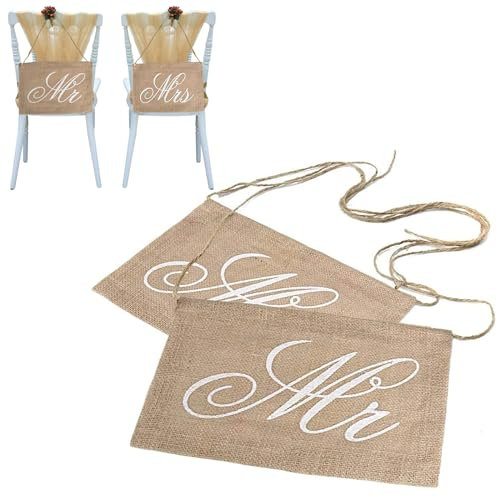 SwirlColor Lace Burlap Bögen Mr. & Mrs Stuhlschilder Hochzeit Set Stuhl Zeichen Garland Rustikale Hochzeit Dekoration (Stuhl Banner)