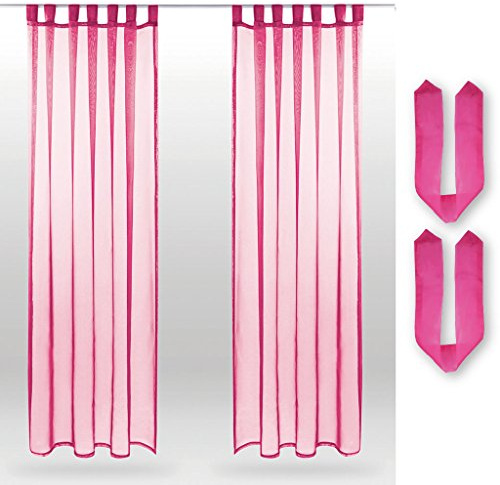 Bestlivings Schlaufenschal Noella, transparenter Dekoschal Voile b 140x l 245 cm 2er Pack, Wohnaccessoire in vielen erhältlich (pink - Fuchsia/mit Raffhalter)