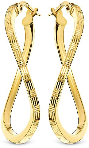Miore – Creolen aus 9 Karat Gelbgold (375) – Ohrringe Gold hängend mit Klappbügel für Damen – Geschwungene Infinity Goldohrringe in hochwertiger Schmuckschachtel zum Verschenken (30 x 2 mm)
