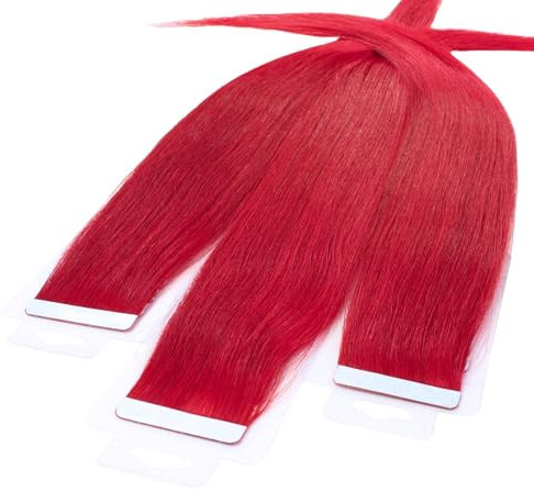 hair2heart Tape Extensions Echthaar Glatt - 10 Tapes 2.5g 60cm Rot