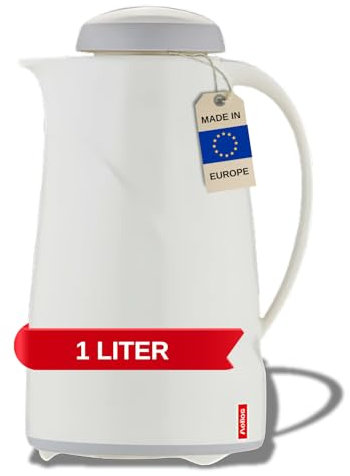 Helios Wave Thermoskanne-6h Hält Getränke heiß & kalt-Spülmaschinenfest-Leichter, robuster Kunststoffmantel-Ideal für Kaffee & Tee, Kunststoff, Weiß, 1 Liter