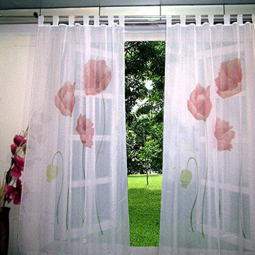 Thinkbay Floral Schlaufen Gardine Stoffdruck 1er-Pack Vorhang H*B 245 * 150cm Rot