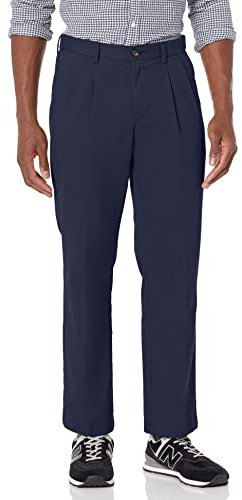 Amazon Essentials Pantalon Chino plissé, Infroissable, Coupe Classique (Grandes Tailles Disponibles) Homme, Bleu Marine, 34W / 29L
