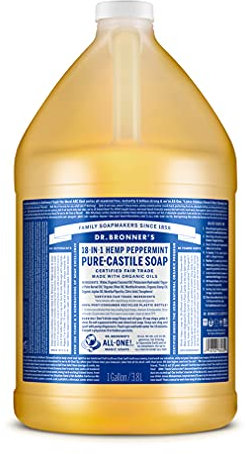 Dr Bronner's 18-in-1 Peppermint Pure-Castile Liquid Soap, Made with Organic Oils, Used for Face, Body, Hair, Laundry, Pets and Dishes, Certified Fair Trade & Vegan Friendly, 3,79Ltr Recycled Bottle