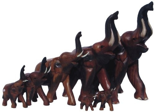 Kunsthandwerk Asien Elefant laufend, Holz-Elefant mit erhobenen Rüssel, Deko-Elefant, Höhe:18 cm