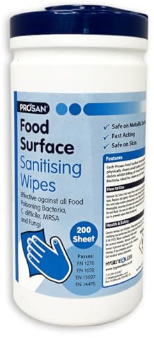 Hygiene4less Food Disinfectant Wipes 200 Wipes Per Tub x 12