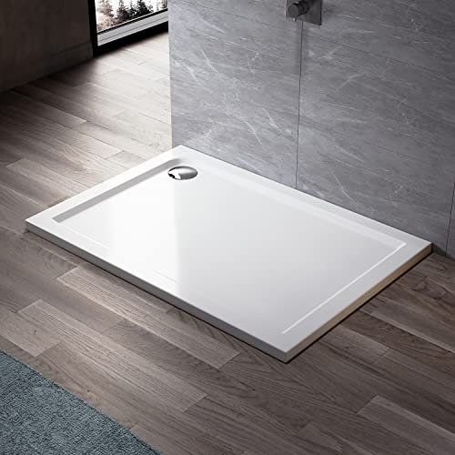 ELEGANT Rectangular 1000 x 760 x 40 mm Stone Tray for Shower Enclosure Cubicle + Waste Trap