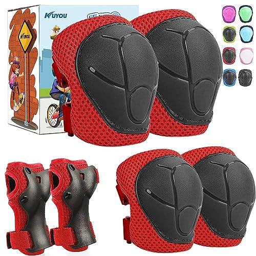 KUYOU Sports Protective Gear Safety Pad Safeguard (Knee Elbow Wrist) Support Pad Set Equipment for Kids Youth Roller Bicycle BMX Bike Skateboard Hoverboard Protector Guards Pads