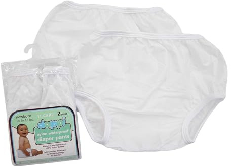 Dappi Waterproof 100% Nylon Diaper Pants, 2 Pack, White, Large by Dappi | 100% Nylon Taffeta Diaper Pants for Potty Training & Swimming, Leak-Proof & Rip-Proof