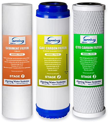 iSpring F3 Set di Cartucce Filtro, 6 Mesi di Sostituzione del Prefiltro per Sistemi ad Osmosi Inversa RO Standard, Bianco
