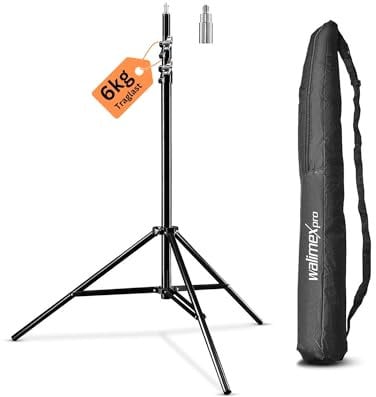 Walimex pro WT-806 Soporte de luz (con amortiguación de muelle, aluminio, máximo 256 cm, carga de 6 kg, Soporte para reflector, flash, softbox de estudio) con bolsa