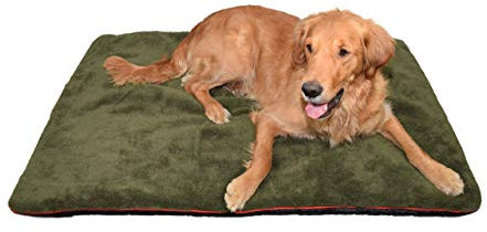Petbed - Hundedecke Faserpelz | Robustes Material | Isolierende Thermo-Decke | Waschbar | rutschfest | 70 x 100 cm, Oliv