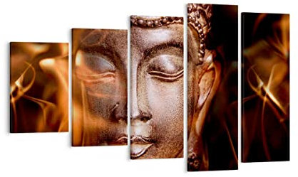 Mehrteilige Bilder auf Leinwand Buddha Statue Geheimnis Leinwandbild 100x60cm Wandbilder Dekoration Wohnzimmer Schlafzimmer Set 5 teilige Groß Wanddeko Bild Wand Kunstdruck Art Canvas EG100x60-2620