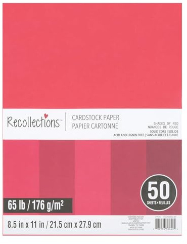 Recollections 50 Sheets Shades of Red 8.5 x 11 Cardstock Paper - Acid and Lignin Free Paper for Scrapbooks, Arts & Crafts - 1 Pack
