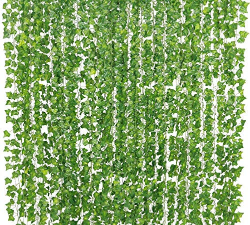 Yatim Künstliche Pflanzen, grüne Kette, Wandbehang, Blätter, für Zuhause, Zimmer, Garten, Hochzeit, Girlande, Außendekoration, 20 m, 12 Stück