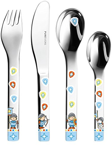 Puresigns ONE Miko Kinderbesteck mit neidlichen Ritter Motiven 4-teilig ergonomisch geformt peferkt