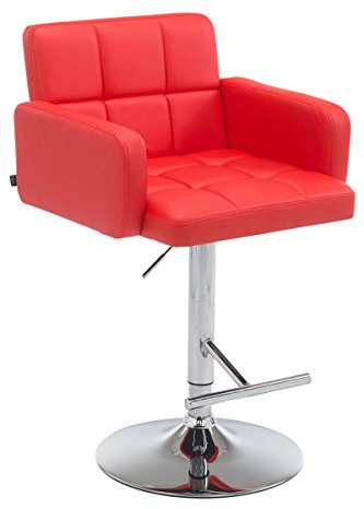 CLP Barhocker Los Angeles Kunstleder | Höhenverstellbarer Barstuhl Mit Drehbarem Sitz | Bistrohocker Mit Metallgestell, Farbe:rot, Gestell Farbe:Chrom