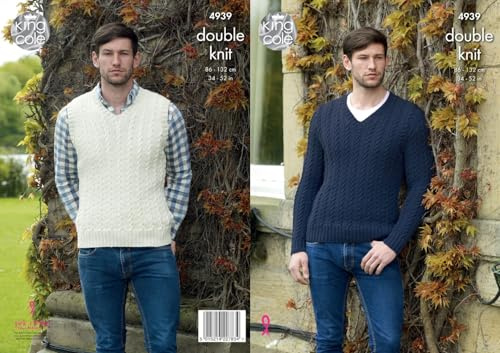 King Cole Mens Double Knitting Pattern Cable Knit Cricket Slipover and Sweater (4939)