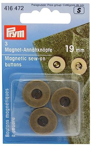 Prym 416472 Magnet 19 mm altmessing Magnetische Annähknöpfe, Metall, Silver