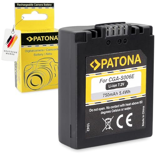 PATONA CGA-S006E Batterie 750mAh Compatible avec Panasonic Lumix DMC-FZ7 FZ8 FZ18 FZ28 FZ30 FZ35 FZ38 FZ50 DMC FZ 7 8 18 28 30 35 38 50 Leica V-Lux Lux 1 CGAS006E CGA CGR S006E S006 E