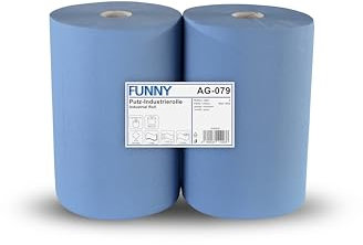 Funny Lot de 2 Rouleaux de Papier de Nettoyage, Triple épaisseur, recyclé, Bleu, très Absorbant, pour Atelier et Industrie, Serviettes en Papier Bleu, 36 cm, 2 Rouleaux de 500 Feuilles