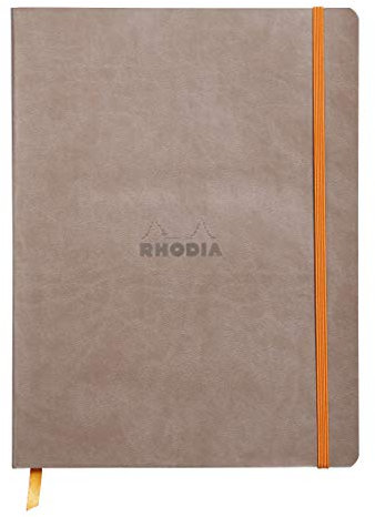 RHODIA 117504C - Quaderno morbido Tortora - 19X25cm - a righe - 160 pag. - Carta Clairefontaine Avorio 90g/m² - segnalibro, chiusura con elastico - COPERTINA Simil Cuoio - Collezione Rhodiarama