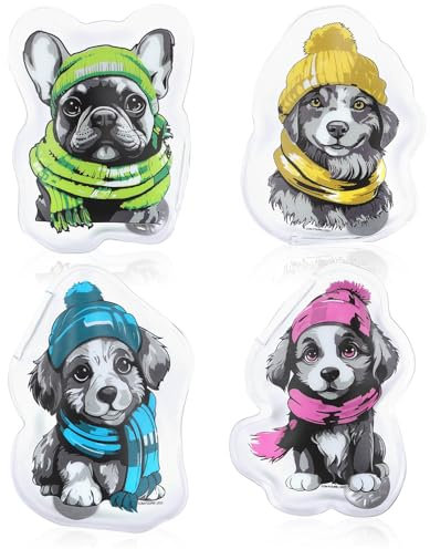 com-four® 4X Taschenwärmer wiederverwendbar - Handwärmer mit Hunde Motiv - Wärmepad für kalte Tage und für unterwegs - Wärmeknickkissen (04 - Stück Hunde schwarz/braun/weiß)