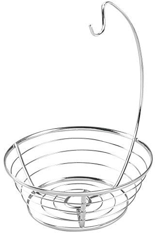 iDesign Canasta de frutas con gancho para colgar los plátanos, frutero con soporte para plátanos de alambre de metal, plateado