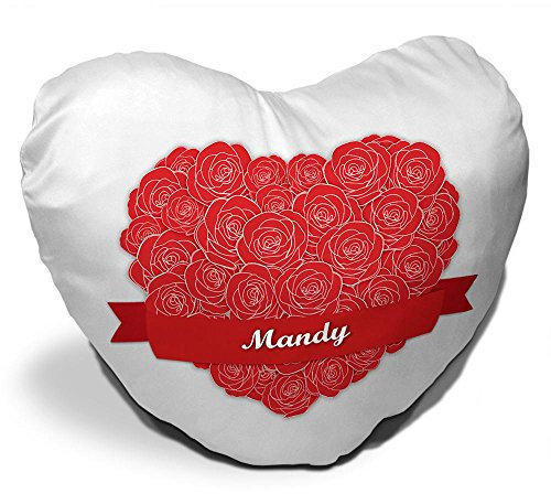 Eurofoto Herzkissen mit Namen Mandy und schönem Motiv mit Rosen-Herz zum Valentinstag | Valentinstagsgeschenk | Kuschelkissen | Schmusekissen