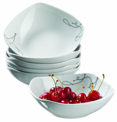 Mäser, Serie Chanson, Schüssel 14 cm, robuste Porzellan Müslischalen im 6-er Set, Weiß