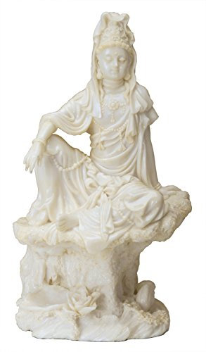 17,8 cm cremefarbene Kaltgussharz-Statue Water & Moon Kuan Yin