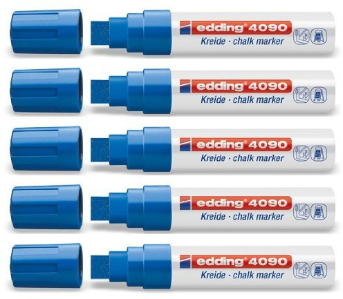 edding 5er Sparpack Fenster/Kreidemarker 4090 diverse Faben zur Auswahl (Neon Sortierung) (5er Set, blau)