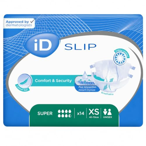 iD Slip Super Extra Small All-in-One Incontinence Briefs | 1 Pack of 14 | Incontinence Briefs, All-in-One Incontinence Briefs, Moderate to Heavy Incontinence, Adult Diapers, Incontinence Protection
