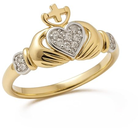 Carissima Gold 9ct Yellow Gold Diamond Claddagh Ring