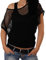 Crazy Age - Camiseta de verano para mujer, en diseño de red, a la moda, para verano, fiestas, en colores neón Negro S-M