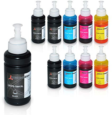 10 Tintenpatronen kompatibel für Epson EcoTank ET-2650 L300 L350 L355 L365 L455 L550 L555 L565 L655 L100 L200 ET2550 ET2500 ET4500 ET4550 T6641 T6642 T6643 T6644, je 70ml