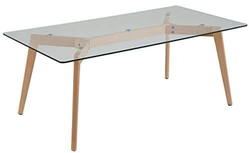 Mesa de centro de vidrio transparente madera clara 120 x 60 cm patas madera Hudson