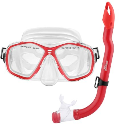 Two Bare Feet Snorkel and Mask PVC Diving Set – (Kids) Snorkeling Gear with Anti-Leak Design, Comfortable Fit, Clear Vision Lens, and Adjustable Straps for Diving, Swimming & Watersports
