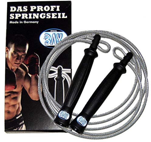 BAY® Made IN Germany Profi Stahl-Springseil, längenverstellbar Stahlseele, Boxen Fitness Kampfsport Kickboxen Muay Thai Thaiboxen Kinder Damen Herren Erwachsene