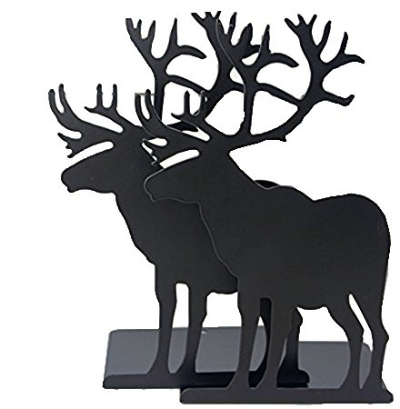 Fashion Creative Cartoon Cute Iron Elk Moose Pattern Nonskid Metal Office Desk Bookends (Black)