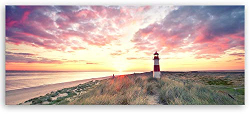 ge Bildet Bild auf Leinwand | Leuchtturm auf Sylt in 120x50 cm als Panorama Wandbild XXL | Wand-deko Dekoration Wohnung modern Bilder | 1286