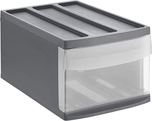 Rotho Systemix Schubladenbox 1 Schub, Kunststoff (PP) BPA-frei, anthrazit/transparent, M (39.5 x 25.5 x 20.3 cm)