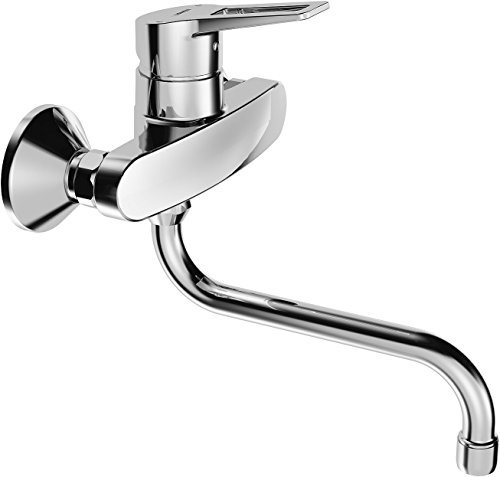 Hansa Spültisch-Einhebelmischer HANSATWIST 09692195 Bügelhebel, Wandmontage, schwenkbarer Auslauf, verchromt