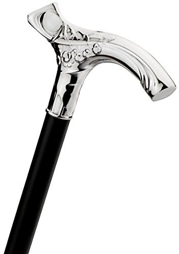 Gehstock Silberstock JUGENDSTIL PRIMAVERA, handgefertigter Fritzgriff aus echtem 925/1000 Sterlingsilber mit aufwändigen Ziselierungen, aufgesetzt auf einen Stock aus edlem Makassar-Ebenholz, inklusiv Gummipuffer.