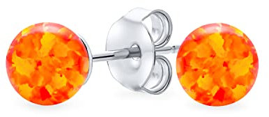 Minimalistische Einfache Runde Perlen Edelstein Kreierte Opaleszierende Mexikanische Feuer Orange Opal Kugel Ohrstecker Für Frauen Oktober Geburtsstein 6MM