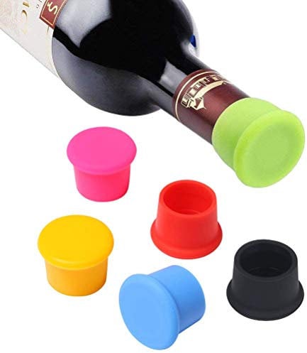 Vicloon Lot de 6 Bouchons à Vin Silicone, Bouchon de Bouteille Rond, Réutilisables Bouchons en Silicone, Bouchon Capsules de Bière/Beer pour Bouteilles de Vin ou de Bière en Verre-Multicolore