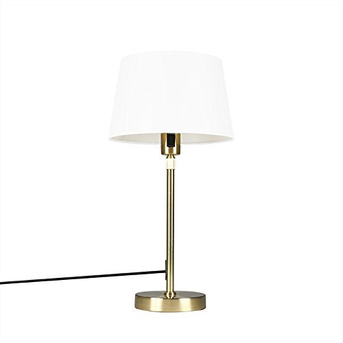 Qazqa - Modern Tischlampe Gold I Messing I Messing mit Lampenschirm weiß 25 cm verstellbar - Parte I Wohnzimmer I Schlafzimmer - Stahl Länglich - LED geeignet E27