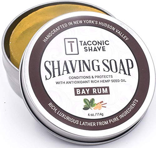 Taconic Shave Barbershop Quality Shaving Soap for Men with Antioxidant-Rich Hemp-Seed Oil – Moisturizing Shaving Soap for All Skin Types – 4 oz. Puck – Classic Bay Rum